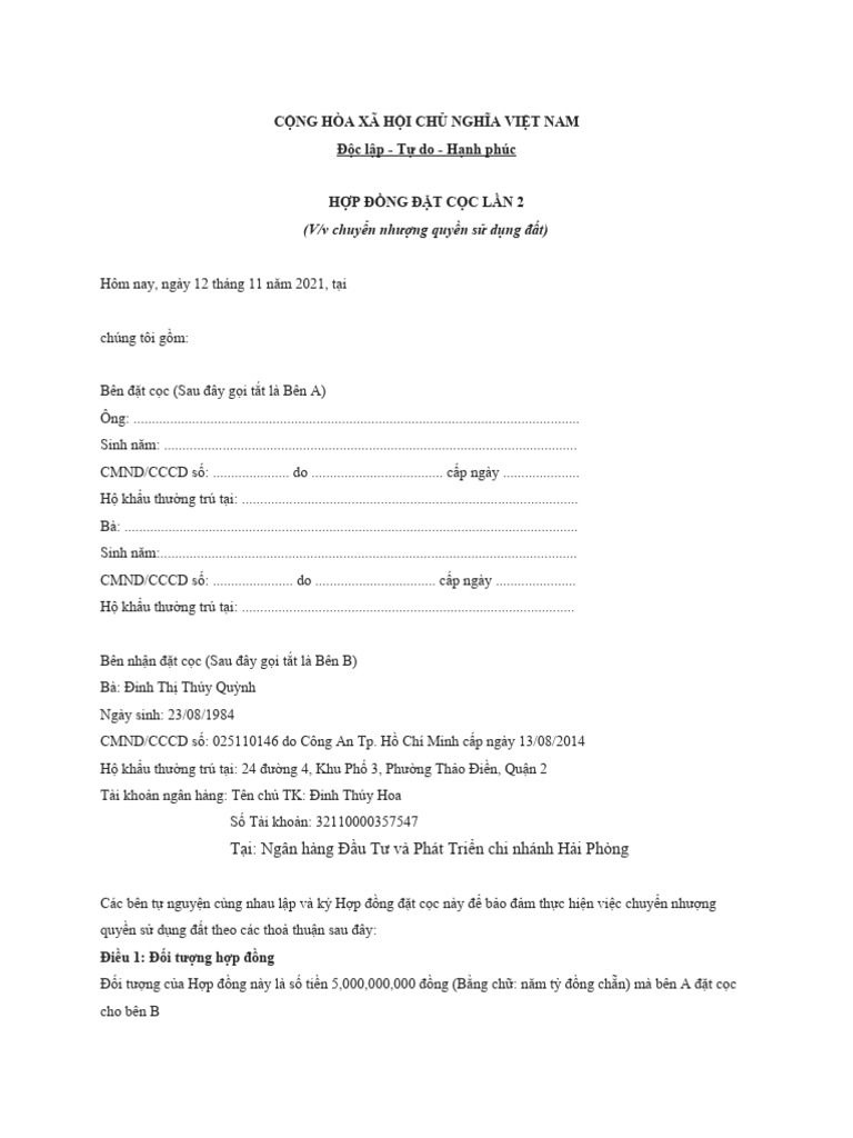 Dat Coc Nha Quan 12 | PDF