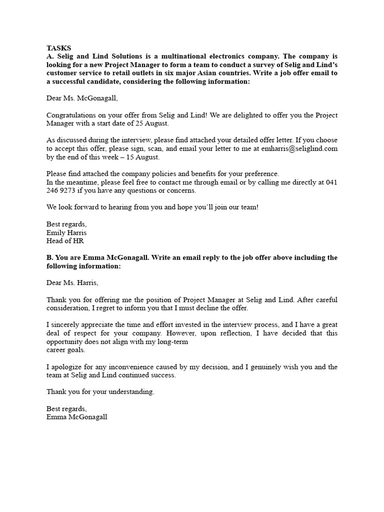 Project Manager Job Offer Declined | PDF
