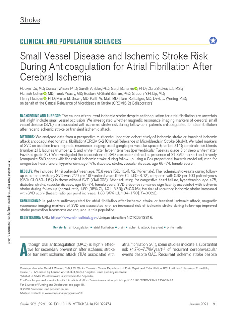 Small Vessel Disease and Ischemic Stroke Risk During Anticoagulation ...