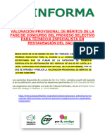 VALORACIÓN PROVISIONAL DE MÉRITOS FASE DE CONCURSO OPE TÉCNICO ESPECIALISTA EN RESTAURACIÓN DEL SACYL