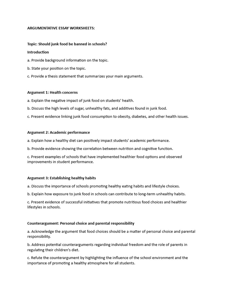 ARGUMENTATIVE ESSAY WORKSHEET | PDF