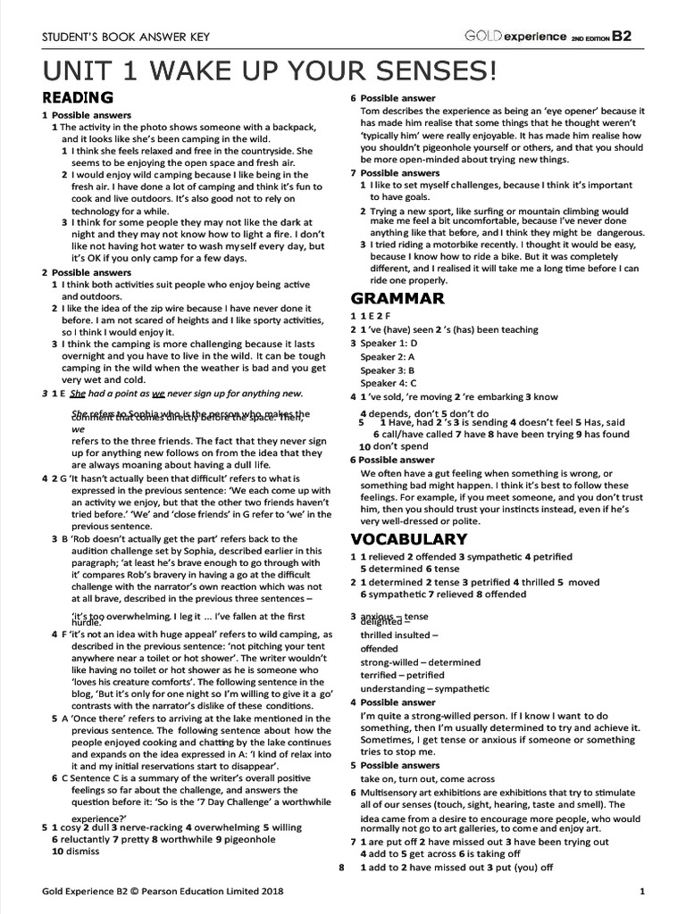 Gold Experience B2 Answer Key | PDF | Adjective | English Language