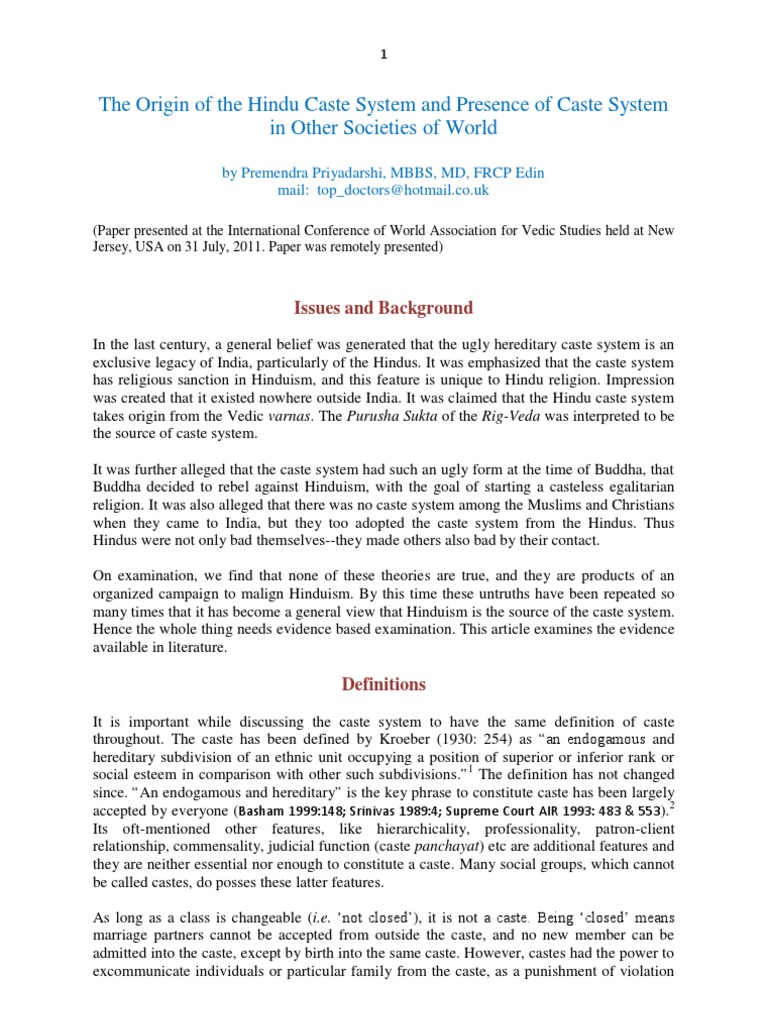 Origin Of Caste System Vedas Caste