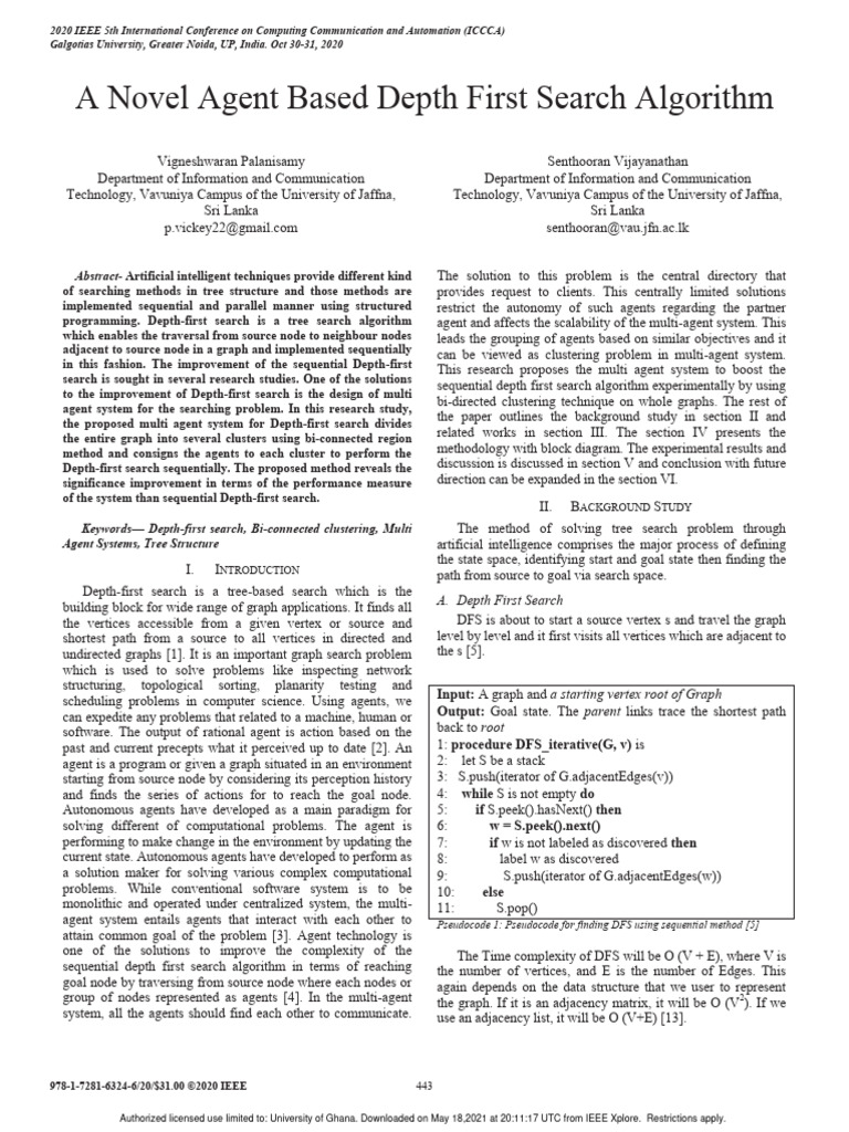 A Novel Agent Based Depth First Search Algorithm: Abstract-Artificial ...