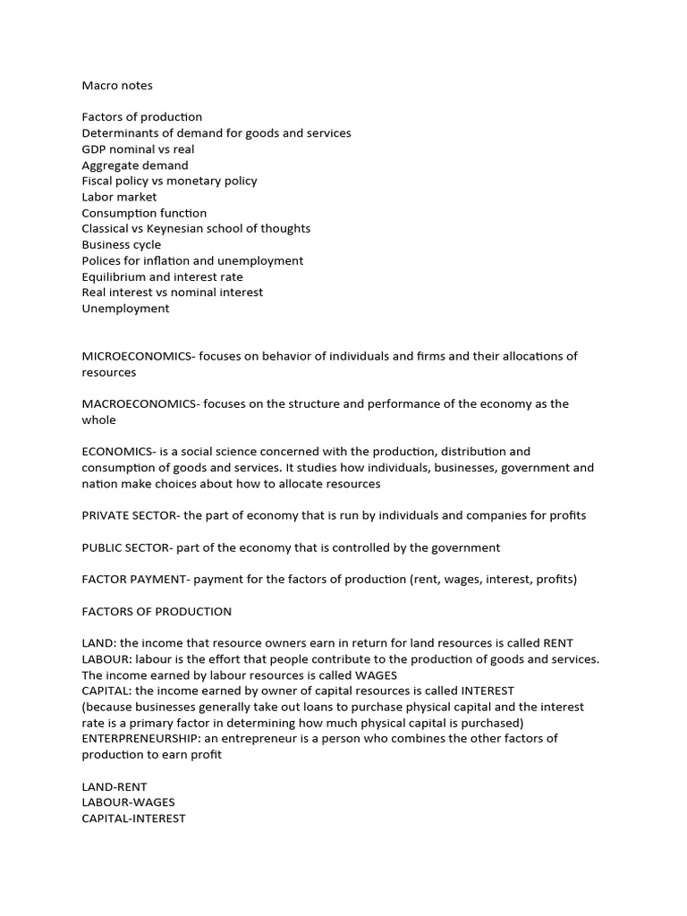 Macro Notes Pdf Labour Economics Consumption Economics