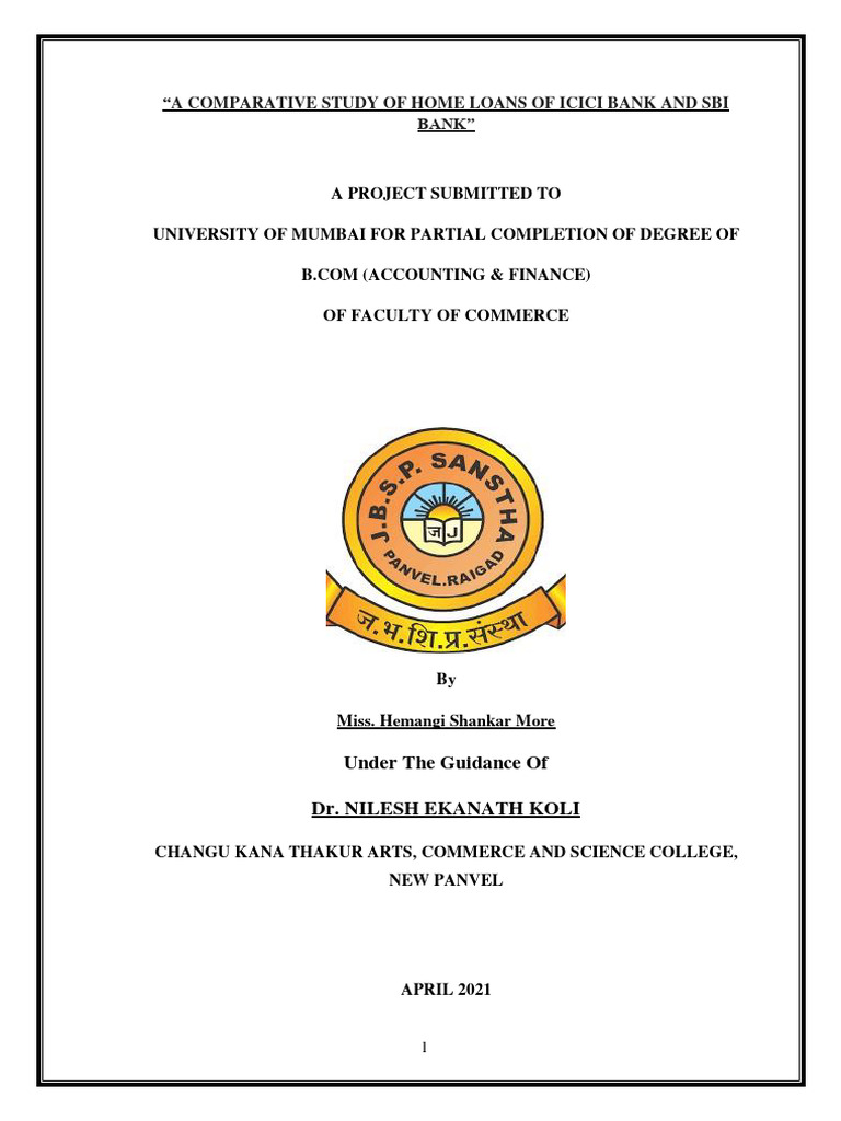 Hemangi Shankar More Black Book Project | PDF | Mortgages | Loans