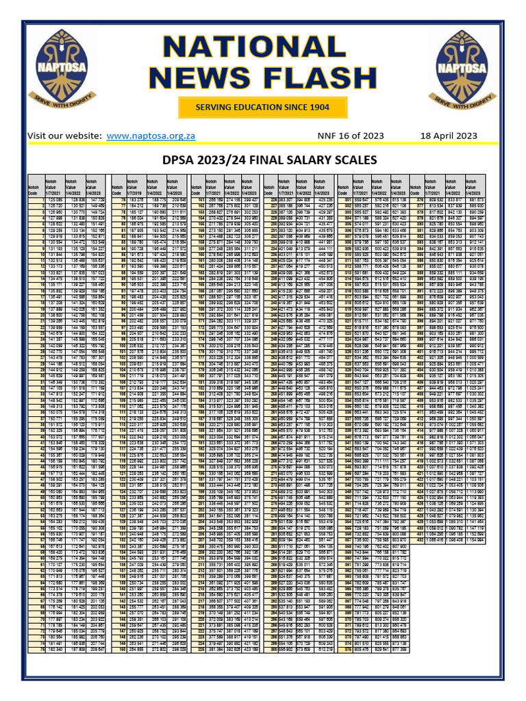 NAPTOSA National News Flash 16 of 2023 DPSA Salary Scales PDF