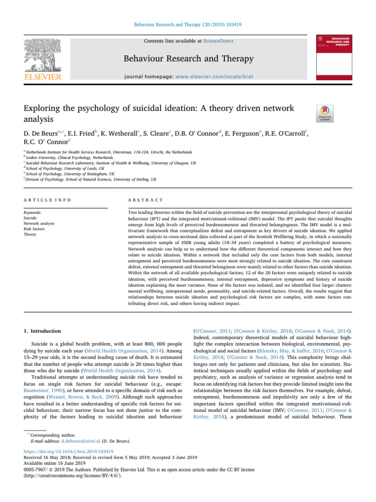 Exploring The Psychology of Suicidal Ideation: A Theory Driven Network ...