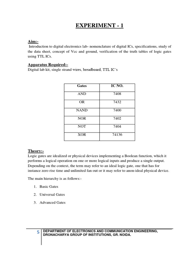 Logic Design Lab Manual | PDF | Logic Gate | Electronic Design