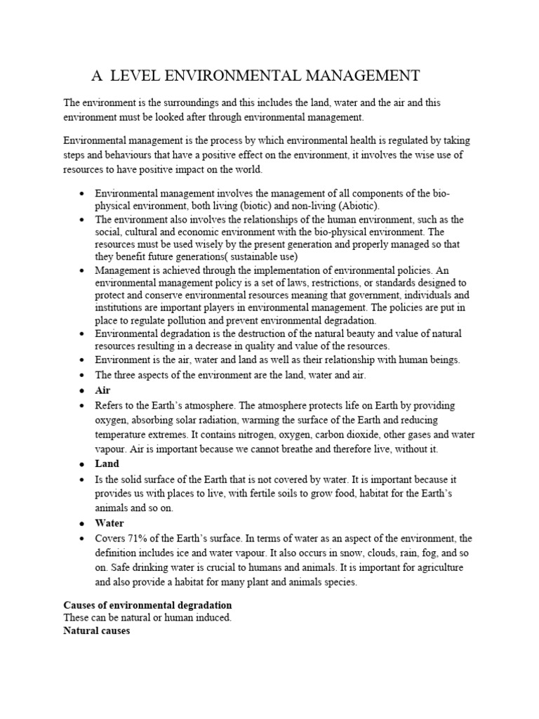 A Level Environmental Management Notes | PDF | Exhaust Gas | Soil