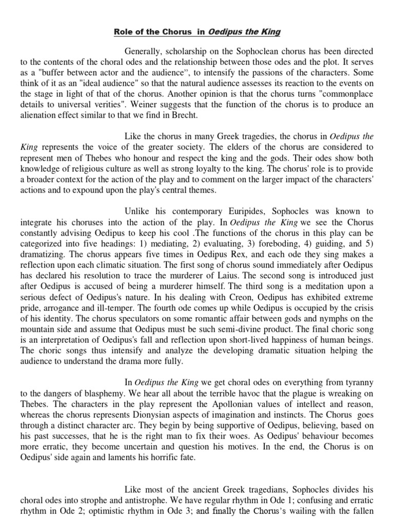 Chorus in Oedipus 1st Sem | PDF | Sophocles | Greek Tragedy