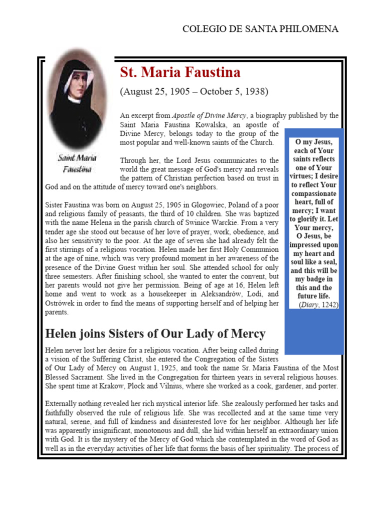 Life Story of St. Faustina | Download Free PDF | Mercy | Theology