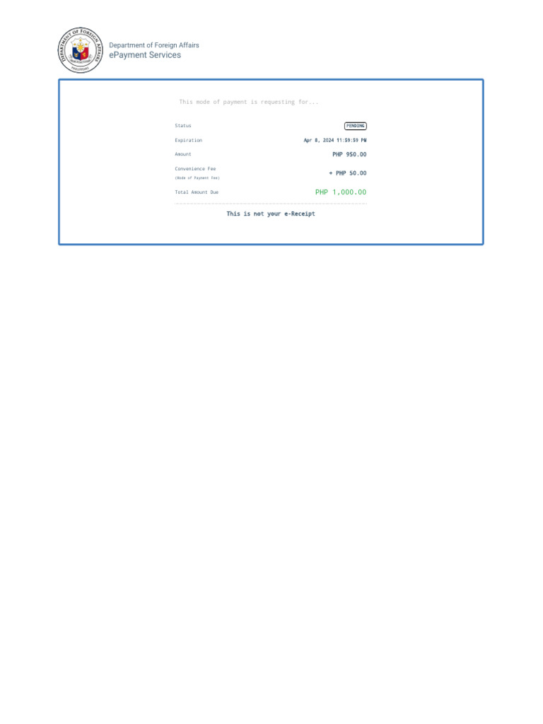 DFA ePayment Status: Pending Details | PDF