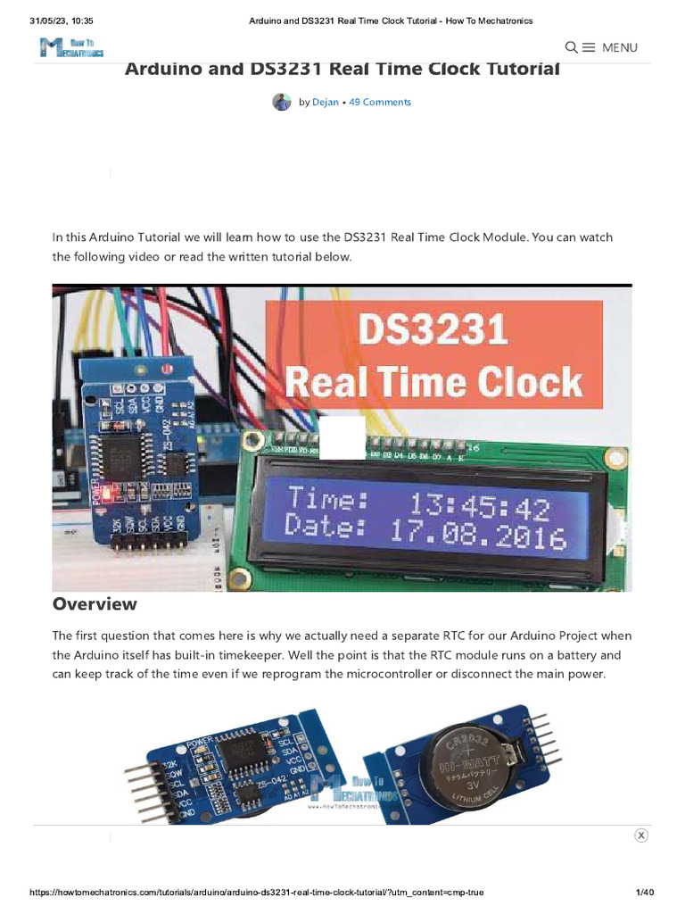 Arduino and DS3231 Real Time Clock Tutorial - How To Mechatronics | PDF