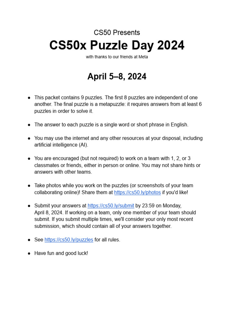 CS50x Puzzle Day 2024 Overview | PDF | Home & Garden
