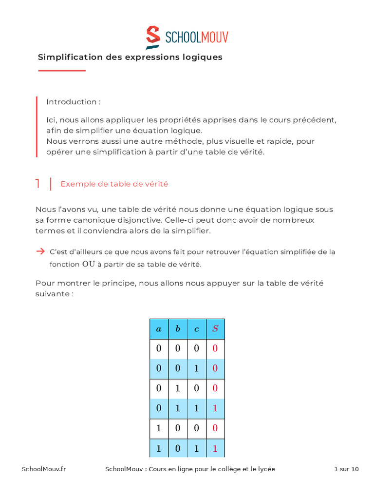 Simplification d'équations logiques | PDF | Logique mathématique ...
