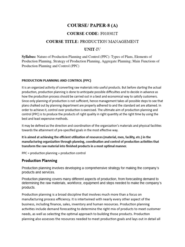 Unit 4 Notes (PM) by SS | PDF | Inventory | Planning
