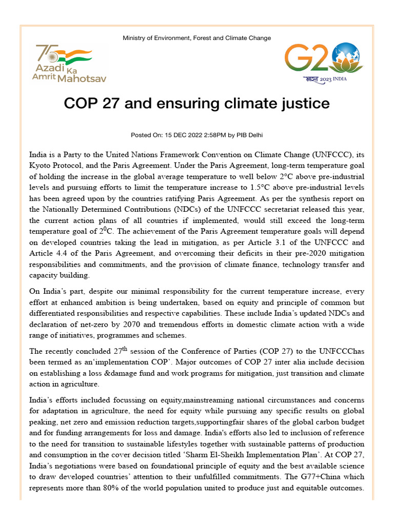 Cop 27 | PDF | United Nations Framework Convention On Climate Change ...