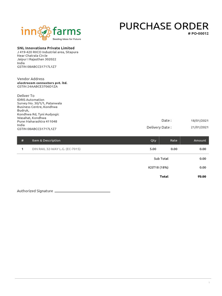 Purchase Order: Vendor Address | PDF