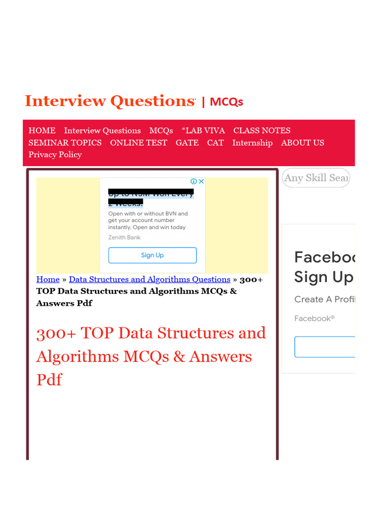 300+ TOP Data Structures and Algorithms MCQs & Answers PDF 2022 | PDF ...