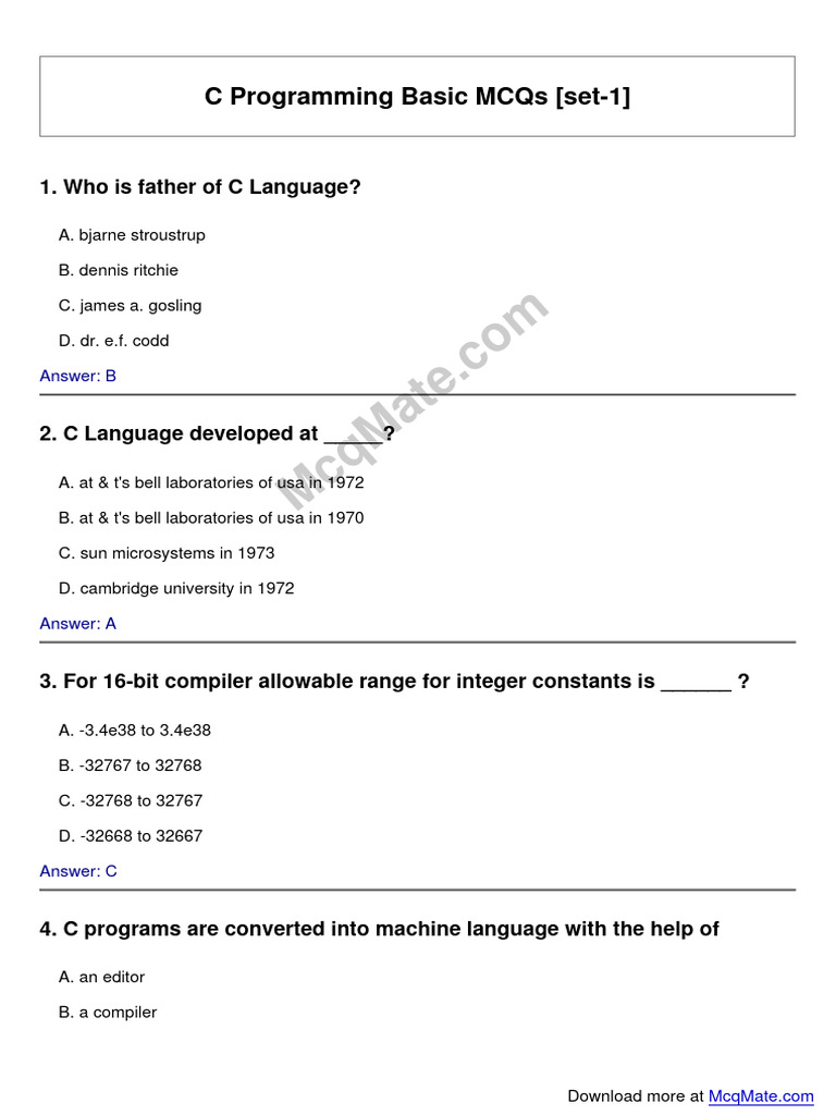 C-Programming-Basic Solved MCQs (Set-1) | PDF | Control Flow | Computing