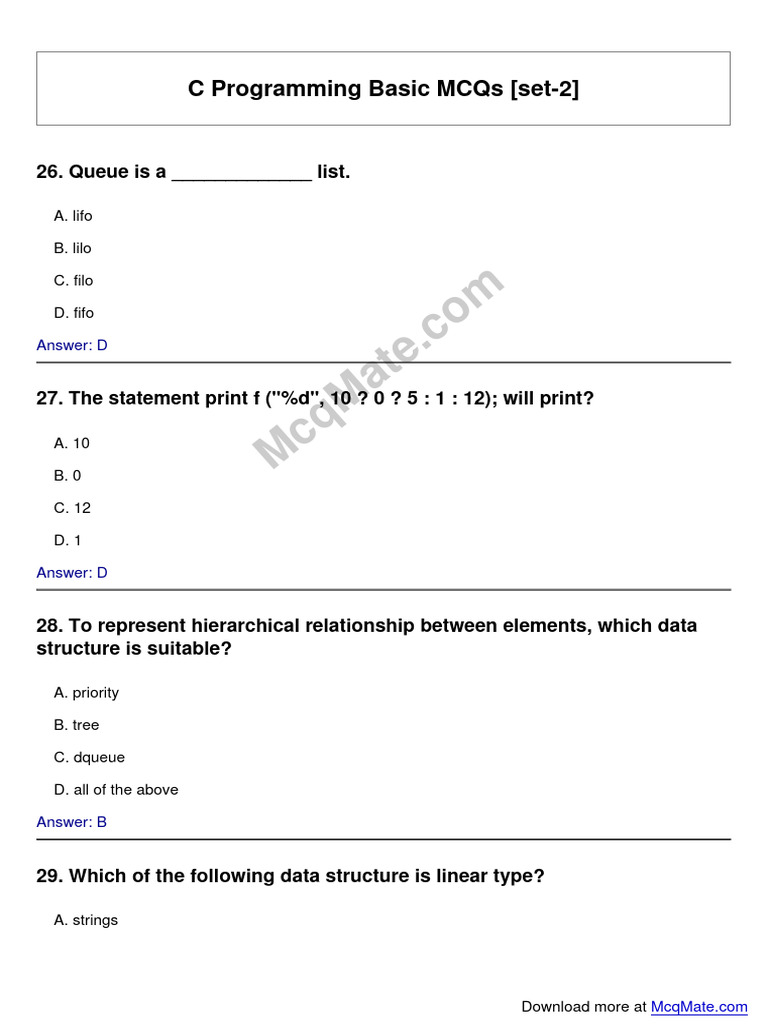 C-Programming-Basic Solved MCQs (Set-2) | PDF | Computing | Software ...