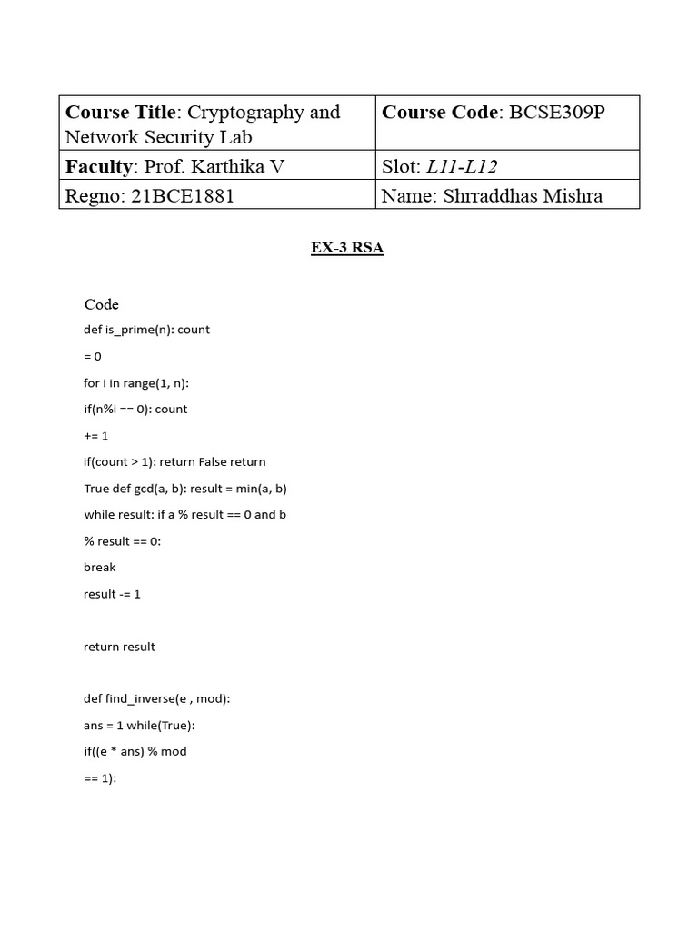 RSA Implementation in Python Lab | PDF
