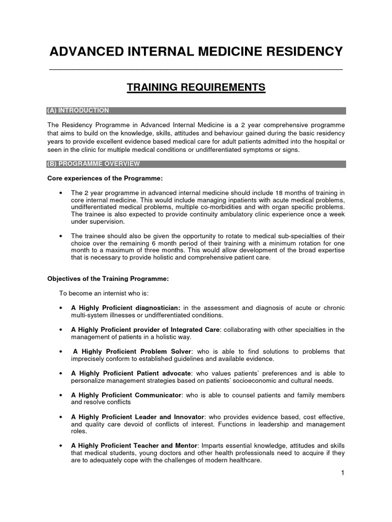 Advanced Internal Medicine Training Requirements (As at 24 Aug 18) 2 ...