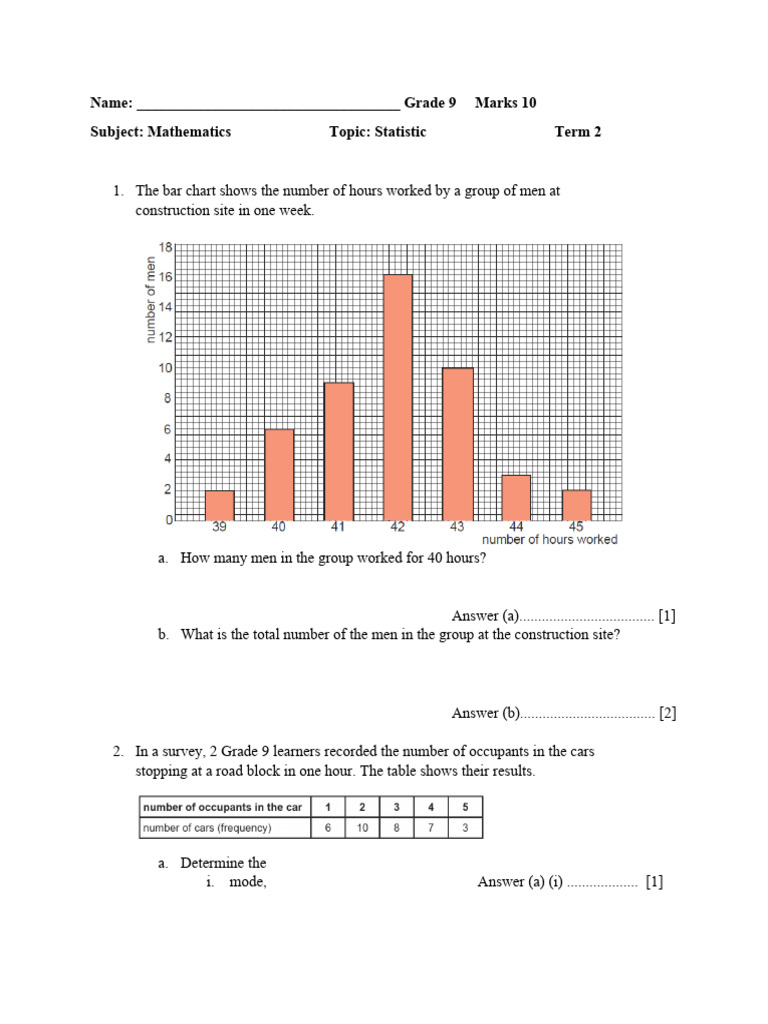 Topic Task 1 2023 Term 2 Statistics GR 9 | PDF | Teaching Methods ...