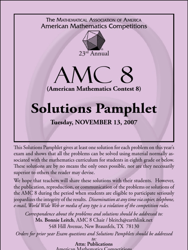 2007 AMC 8 Practice Test Solutions PDF Triangle Area