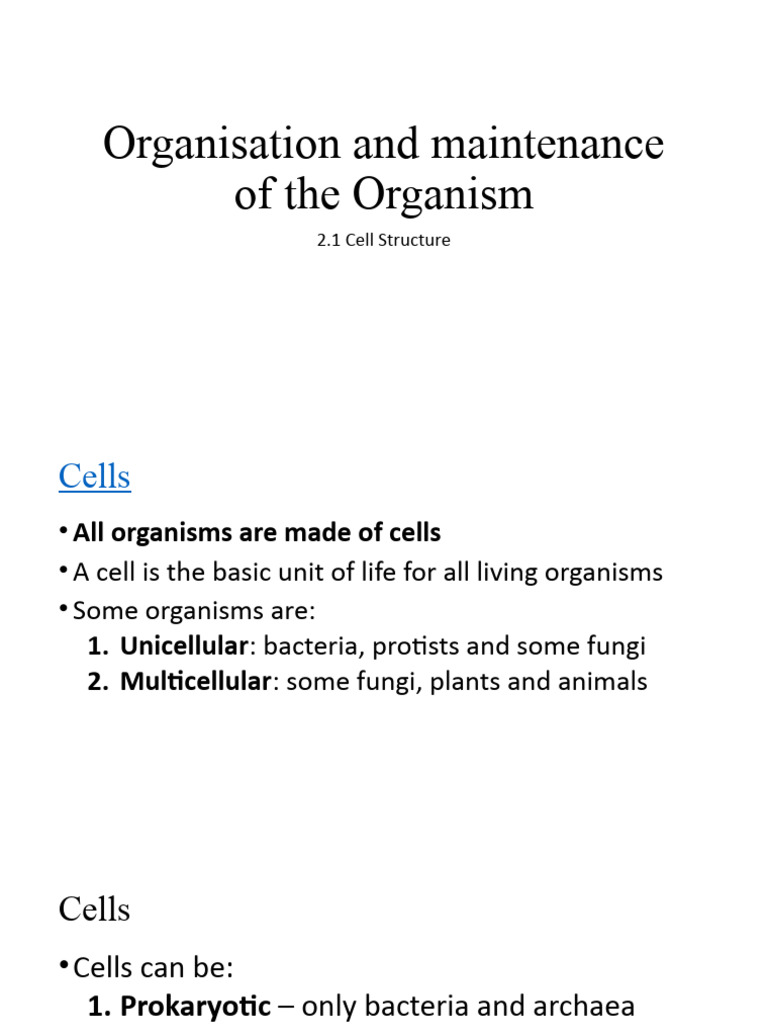 Unit 2.1 Cell Structure and Organisation F | PDF | Cell (Biology ...