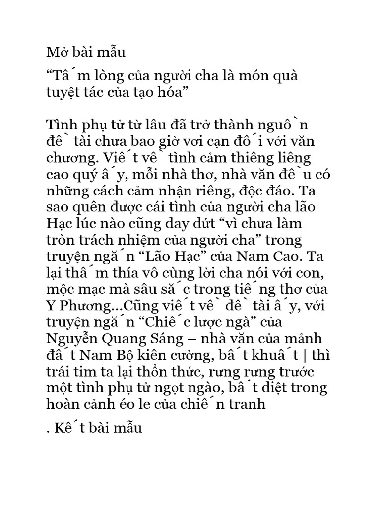 MO BAI MẪU-KẾT BÀI MẪU VỀ CHIEC LUOC NGA | PDF