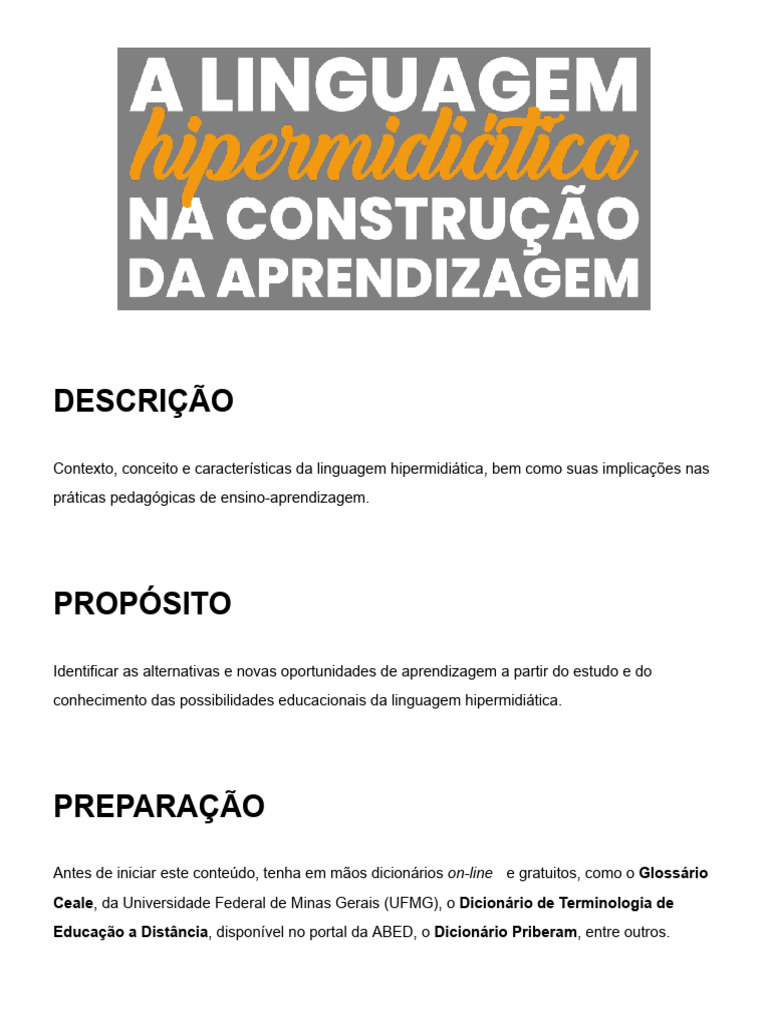 Linguagens Hipermidiáticas na Educação | PDF | Hipertexto | Aprendizado