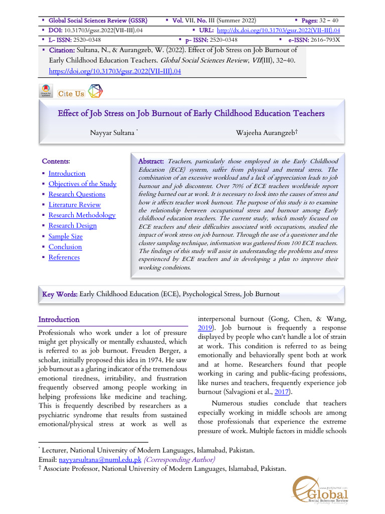 Job Stress Impact on ECE Teacher Burnout | PDF | Occupational Burnout ...