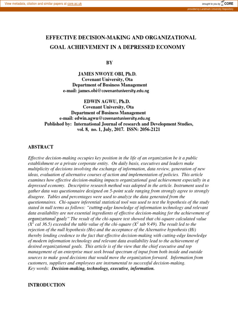 Decision Making Strategy | PDF | Decision Making | Chi Squared Test