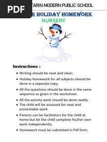 Nursery Winter Holiday Homework