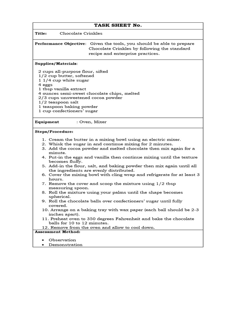 TASK SHEET No 3.23 Chocolate Crinkles | PDF | Cooking, Food & Wine ...