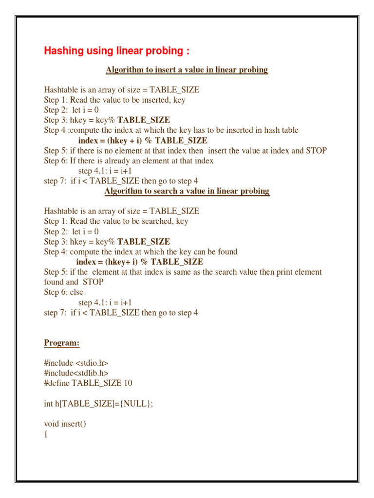 Implementation of Linear & Quadratic Probing | PDF | Applied ...
