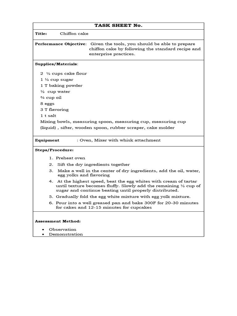 Chiffon Cake Preparation Guide | PDF