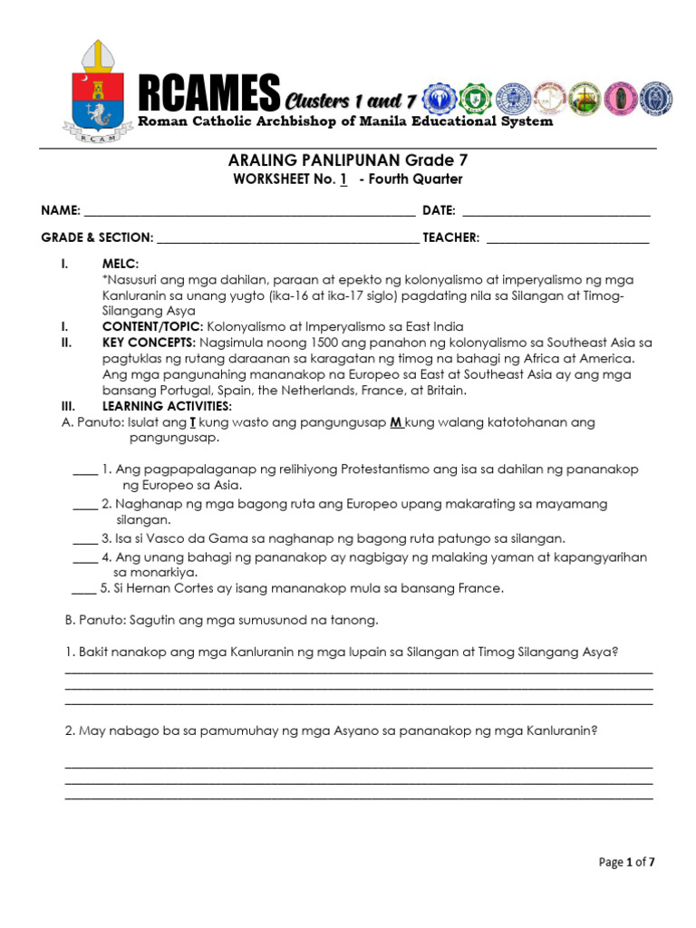 Rcames: Araling Panlipunan Grade 7 | PDF
