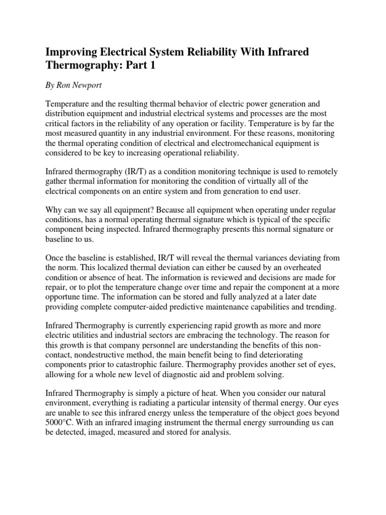 Improving Electrical System Reliability With Infrared Thermography