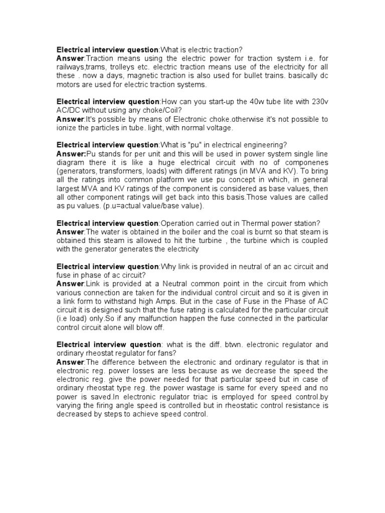 Electrical Interview Question | PDF | Transformer | Alternating Current