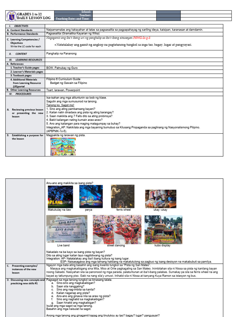 FILIPINO - Q1-W5 Day1 | PDF