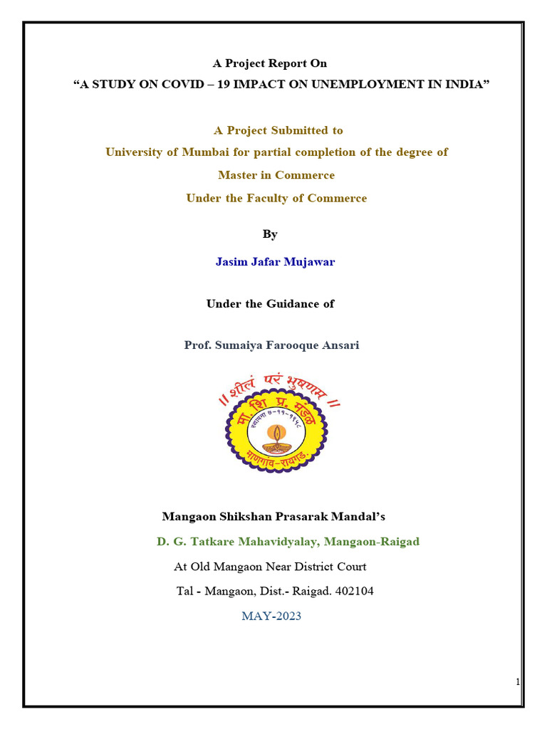 A Study On Covid-19 Impact On Unemployment in India | PDF ...