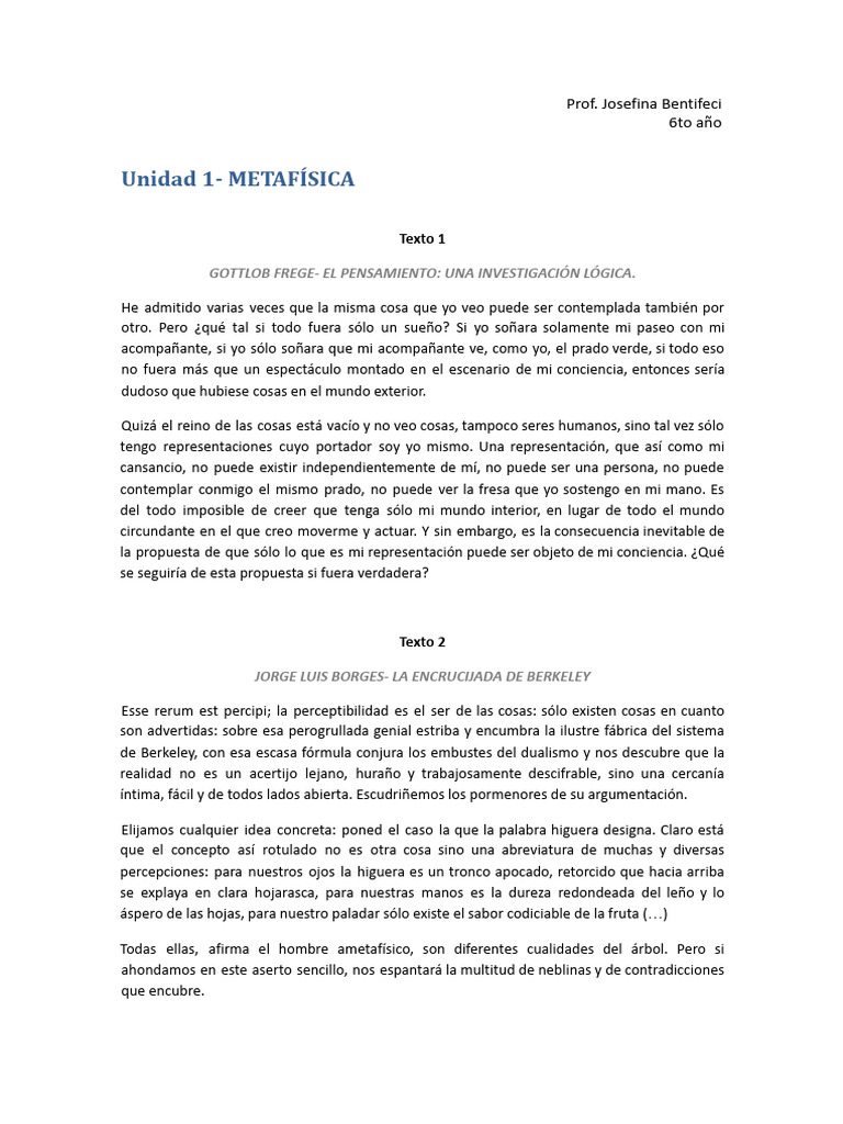 Ficha 1. Textos Metafisica Piriapolis | PDF | Proposición | Metafísica