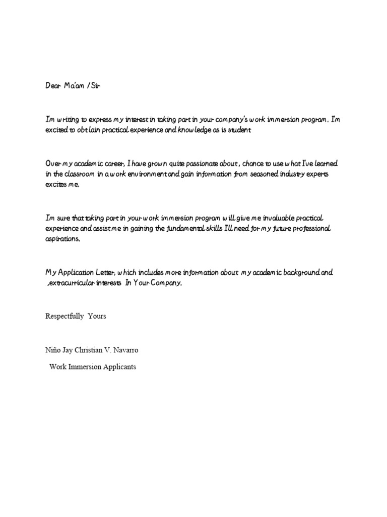 Work Immersion Program Application Letter | PDF | Career & Growth ...