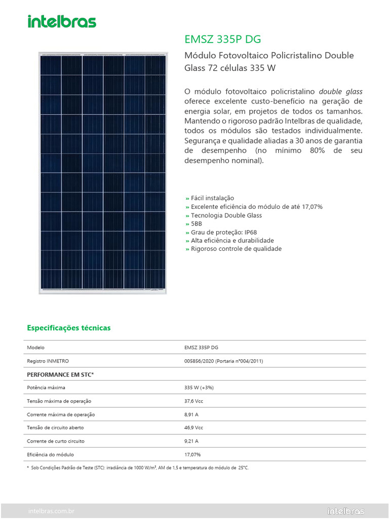 Módulo Fotovoltaico EMSZ 335P DG | PDF | Engenharia Elétrica | Eletricidade