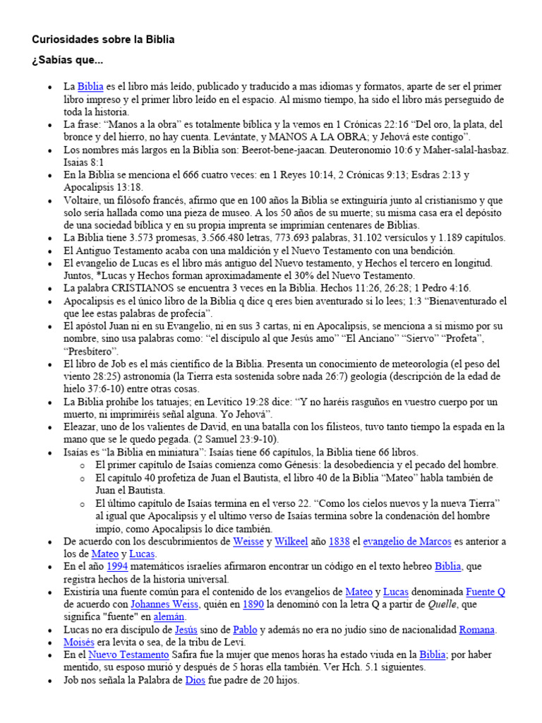 Curiosidades de la Biblia | PDF | Biblia | Pablo el apóstol