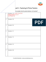 Year 6 Worksheet 6 Factoring Prime Factors 1