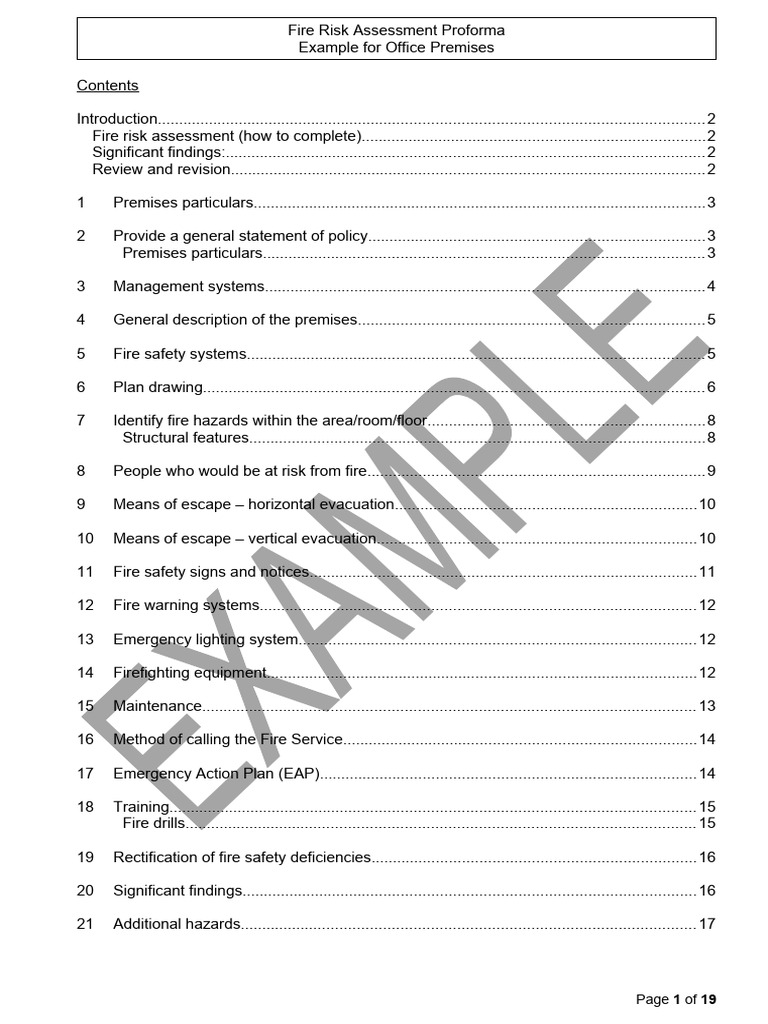 Office Fire Risk Assessment Template | PDF | Fire Safety | Occupational ...